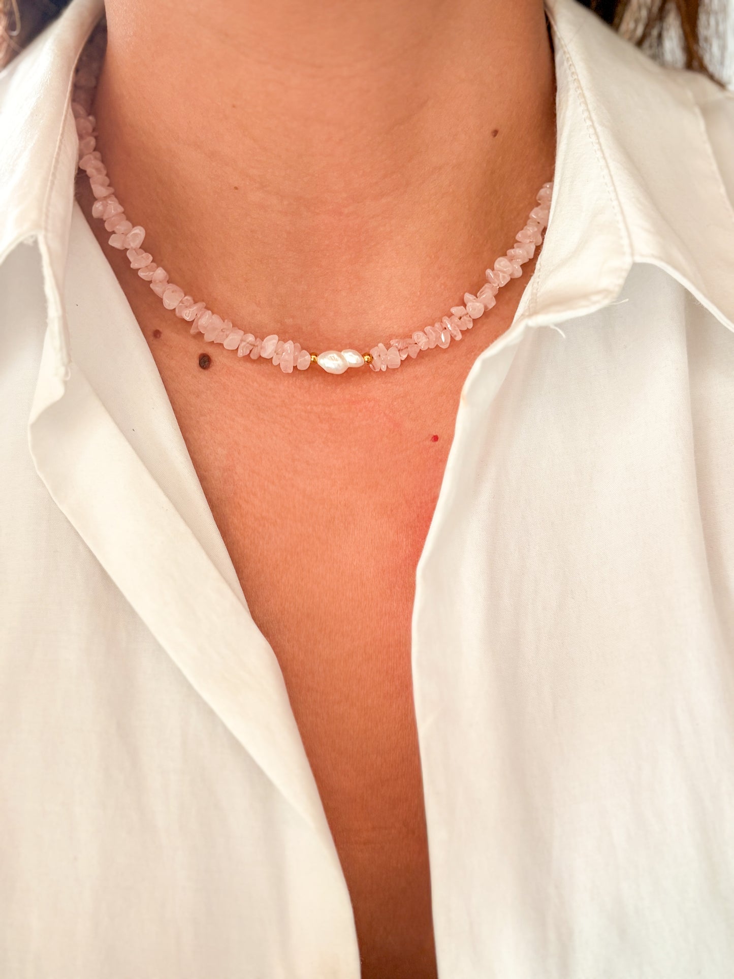 Collar piedras cuarzo rosa