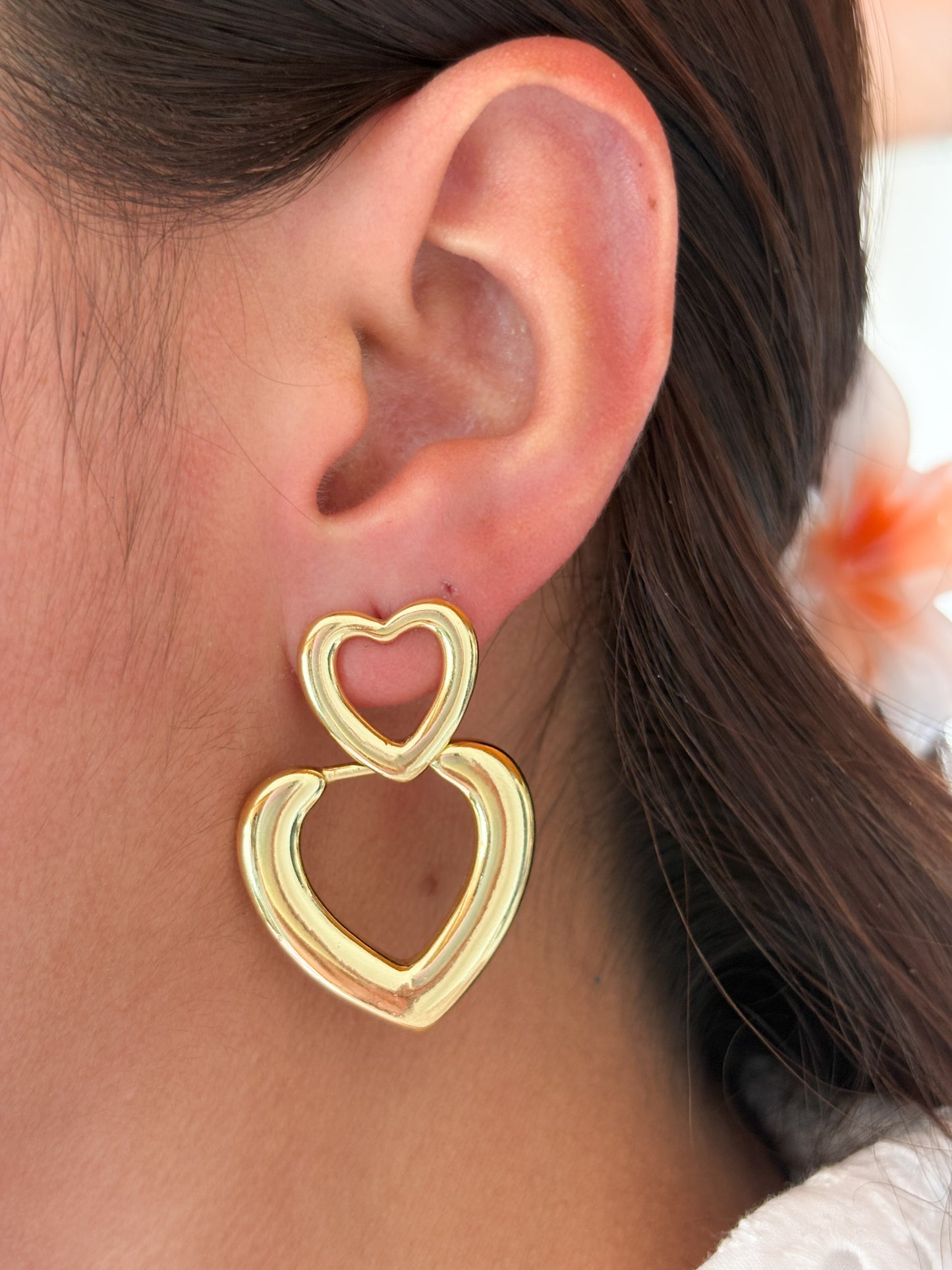 Aretes corazón doble